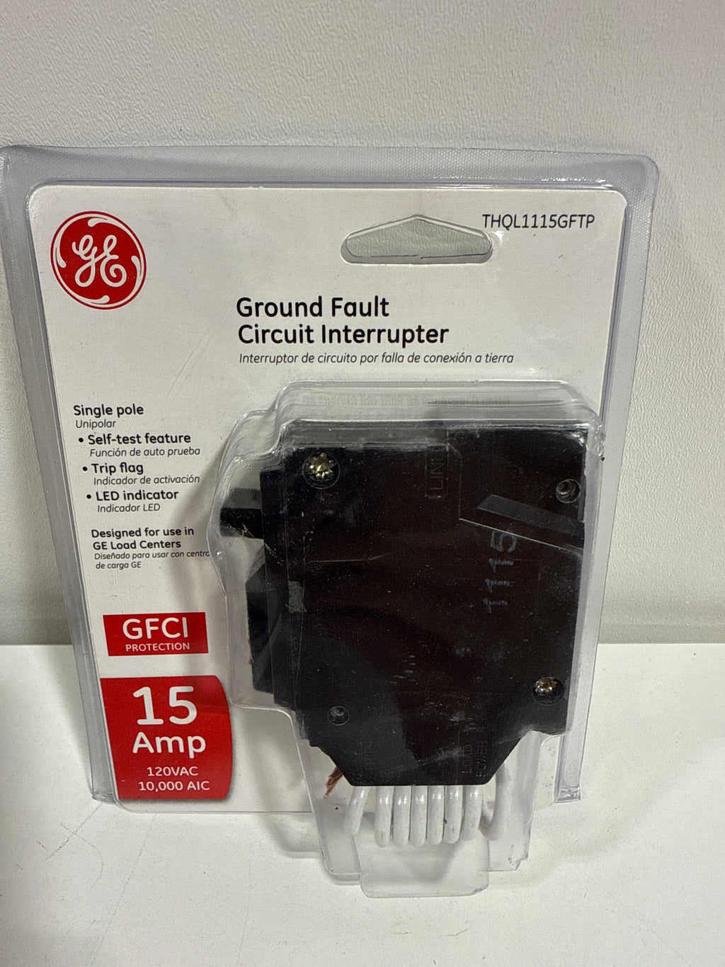 15 Amp Single Pole Ground Fault Breaker with Self-Test - *Lighting & Electrical