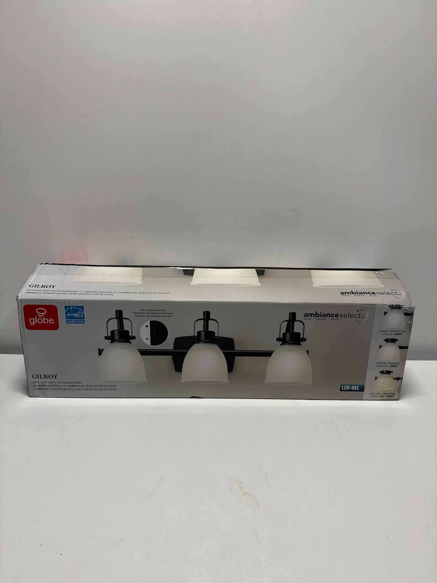 Globe Electric 52090 3-Light 25W LED Integrated Vanity Light with Selectable Color Temperature, Matte Black,