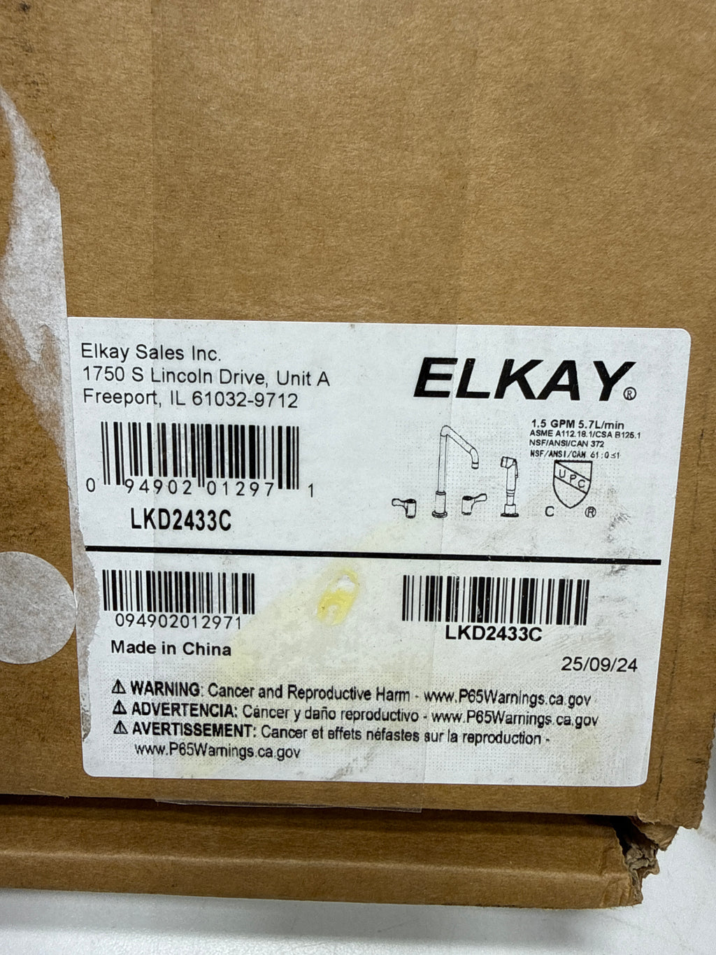 Elkay LKD2433C Concealed Deck Mount Faucet with Arc Spout and Lever Handles with Side Spray, Chrome