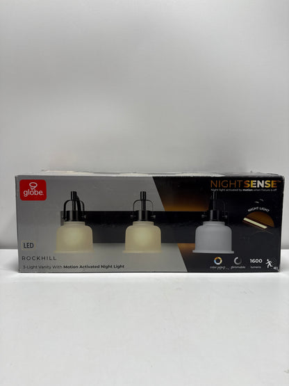 Rockhill 22 in. 3-Light LED Wall Sconce Vanity Light Matte Black for Bathroom Kitchen with Motion Activated Night