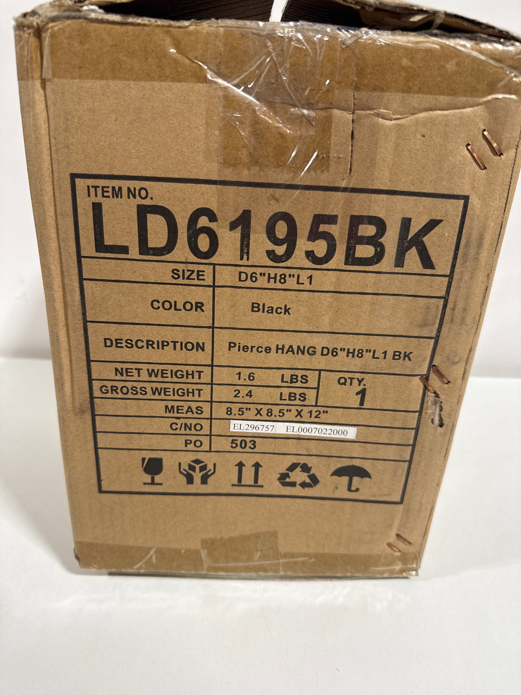 Living District LD6195BK Pierce 1 Light 6 Inch Black Pendant Ceiling Light - *Lighting & Electrical