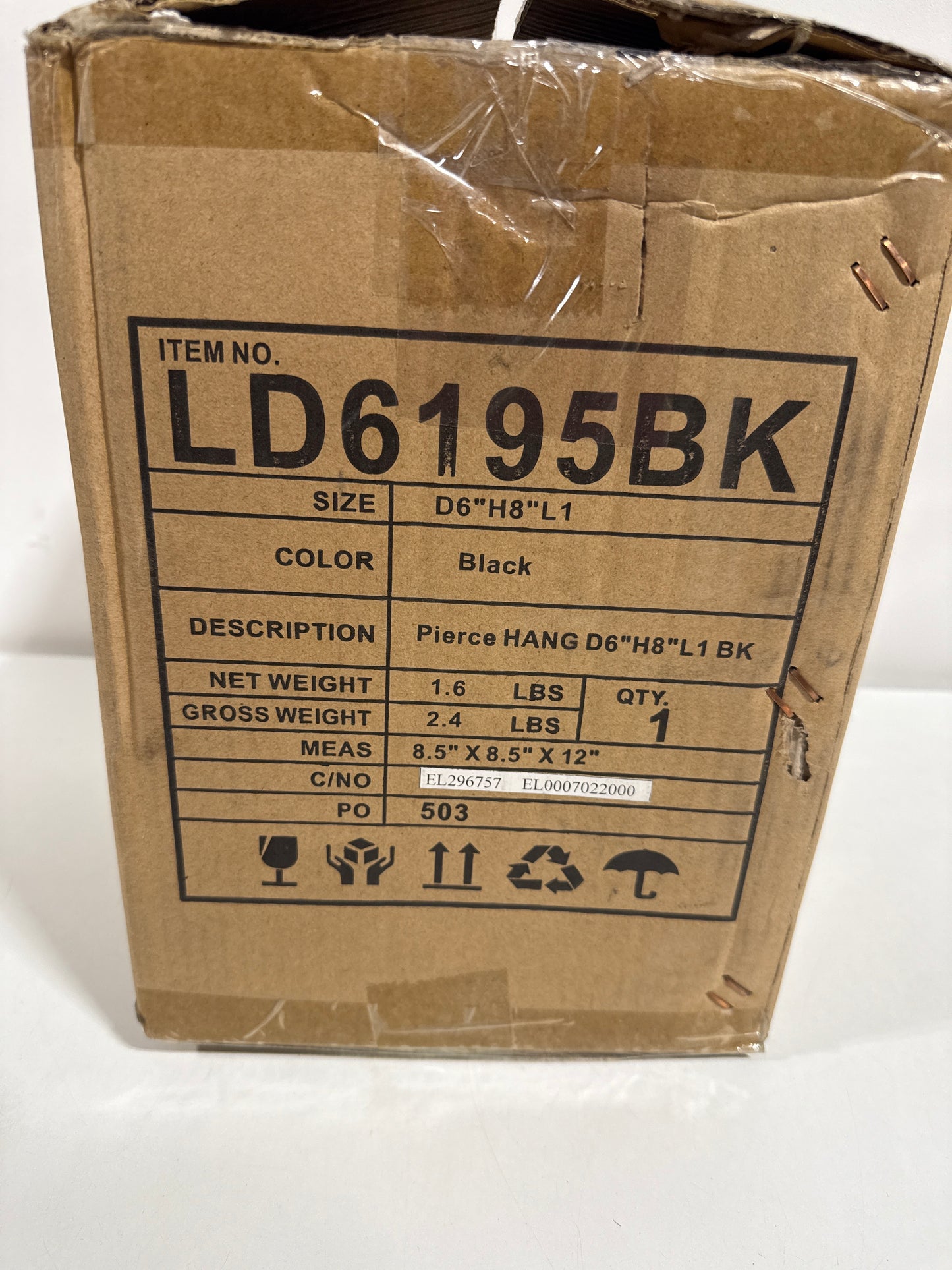 Living District LD6195BK Pierce 1 Light 6 Inch Black Pendant Ceiling Light