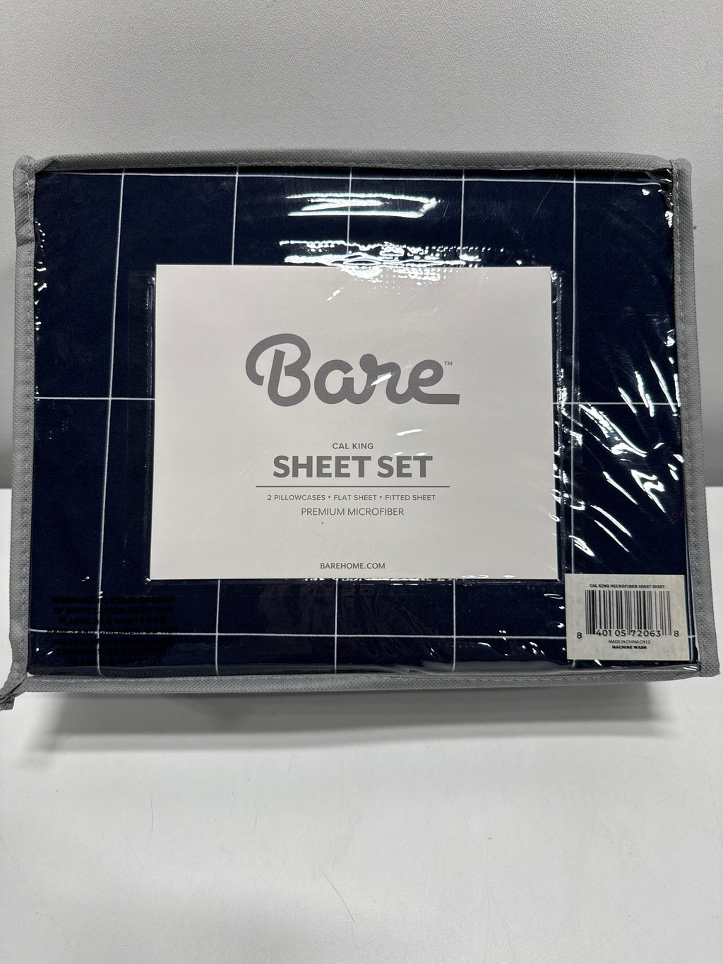 Bare Home California King Sheet Set - Luxury 1800 Ultra- Soft Double Brushed Microfiber - Deep Pockets - Easy Fit - 4 Piece Bedding Sheet Set (California King, Grid - Midnight/White)
