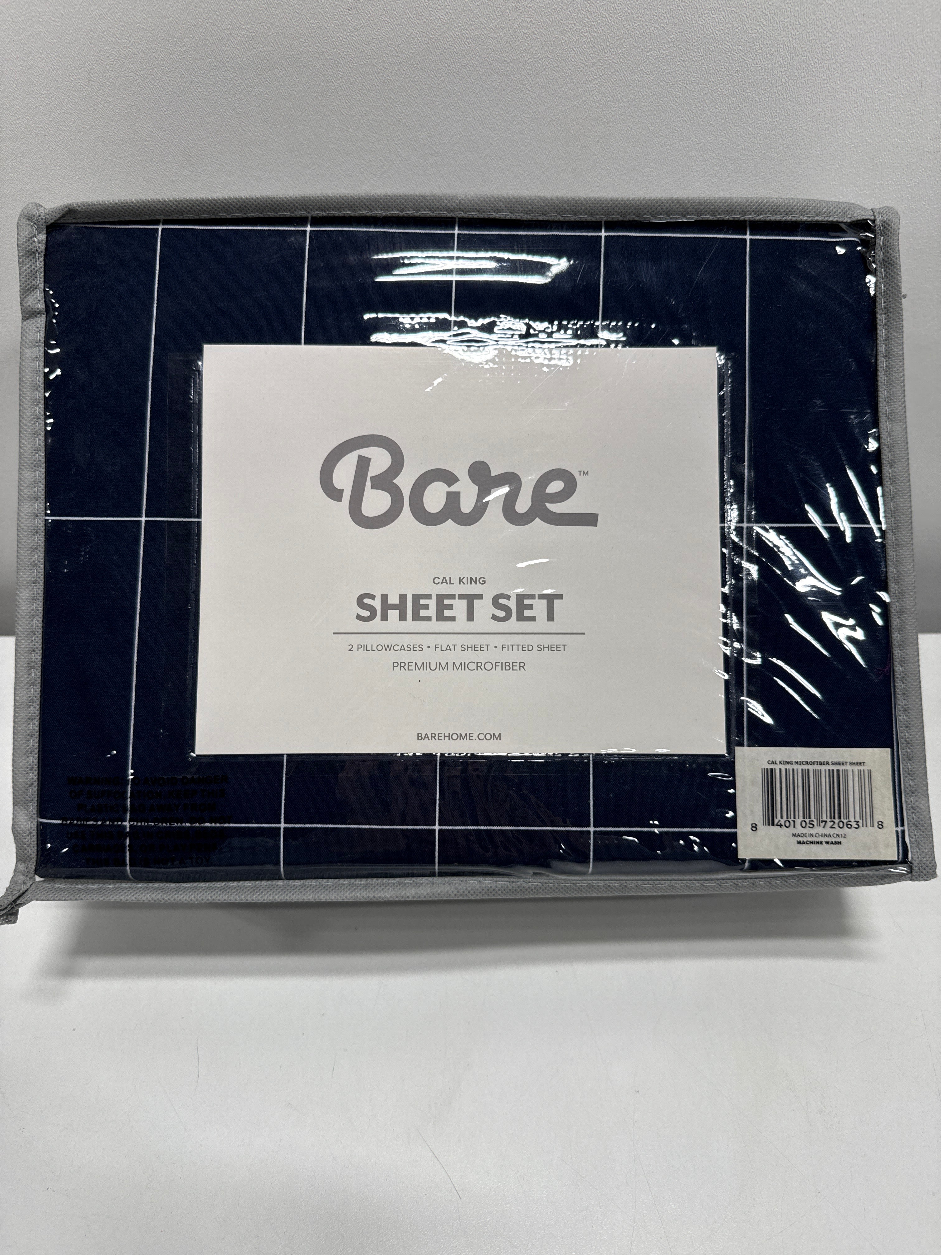 Bare Home California King Sheet Set - Luxury 1800 Ultra- Soft Double Brushed Microfiber - Deep Pockets - Easy Fit - 4 Piece Bedding Sheet Set (California King, Grid - Midnight/White)