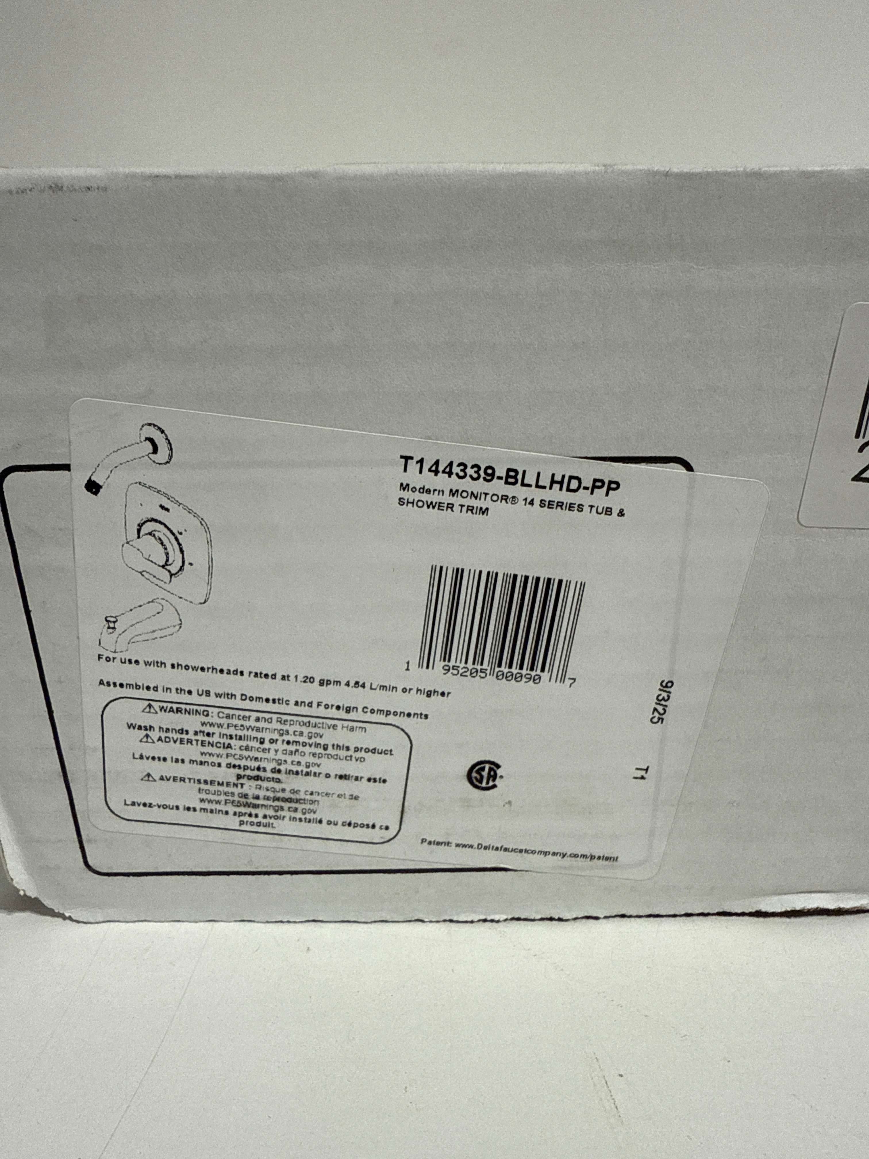 Delta T144339-LHD-PP Modern Monitor 14 Series Tub and Shower Trim Package - Less Shower Head Matte Black - *Plumbing
