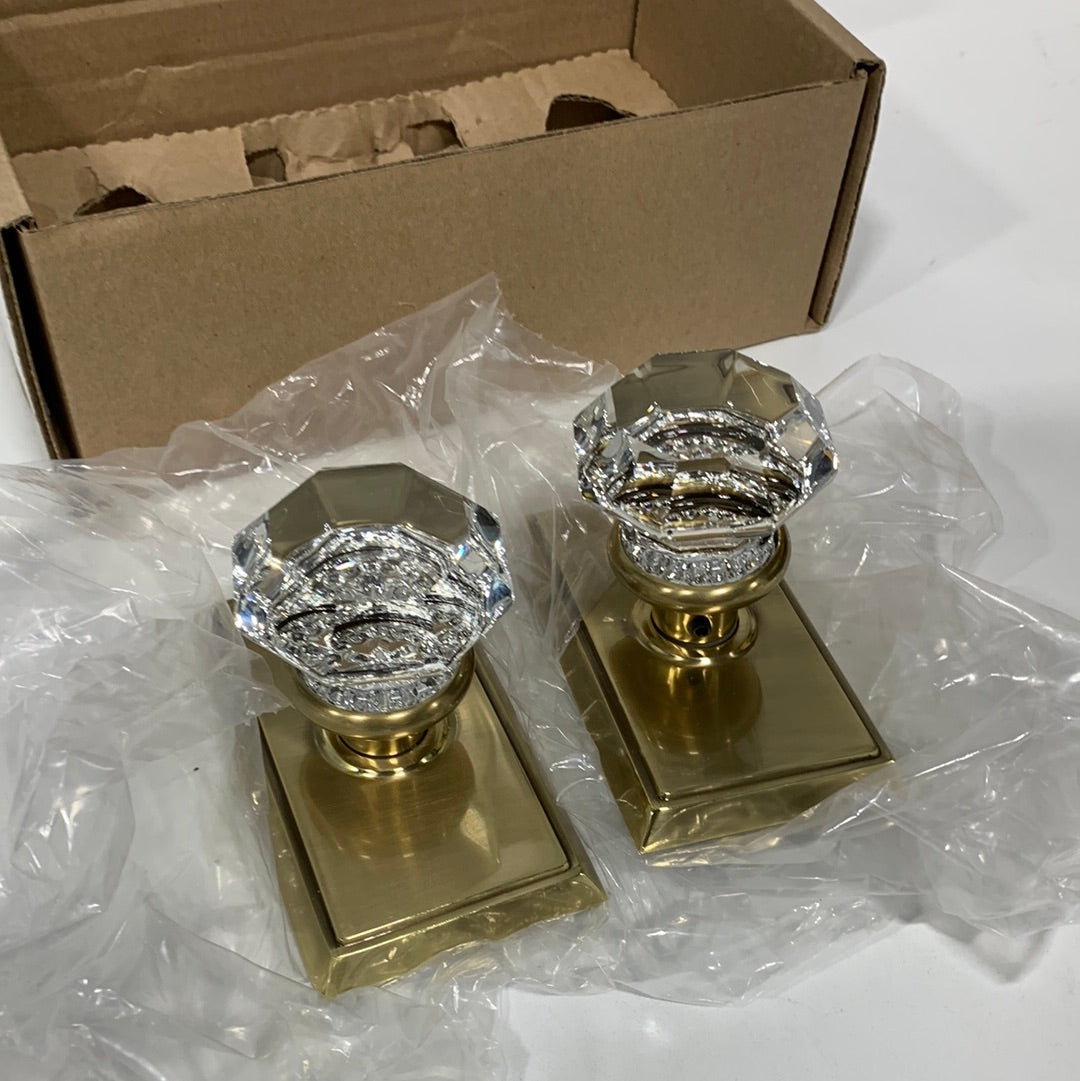 Emtek Old Town Non-Turning Two-Sided Dummy Door Knob Set with Rectangular Rose from the Brass Crystal Collection