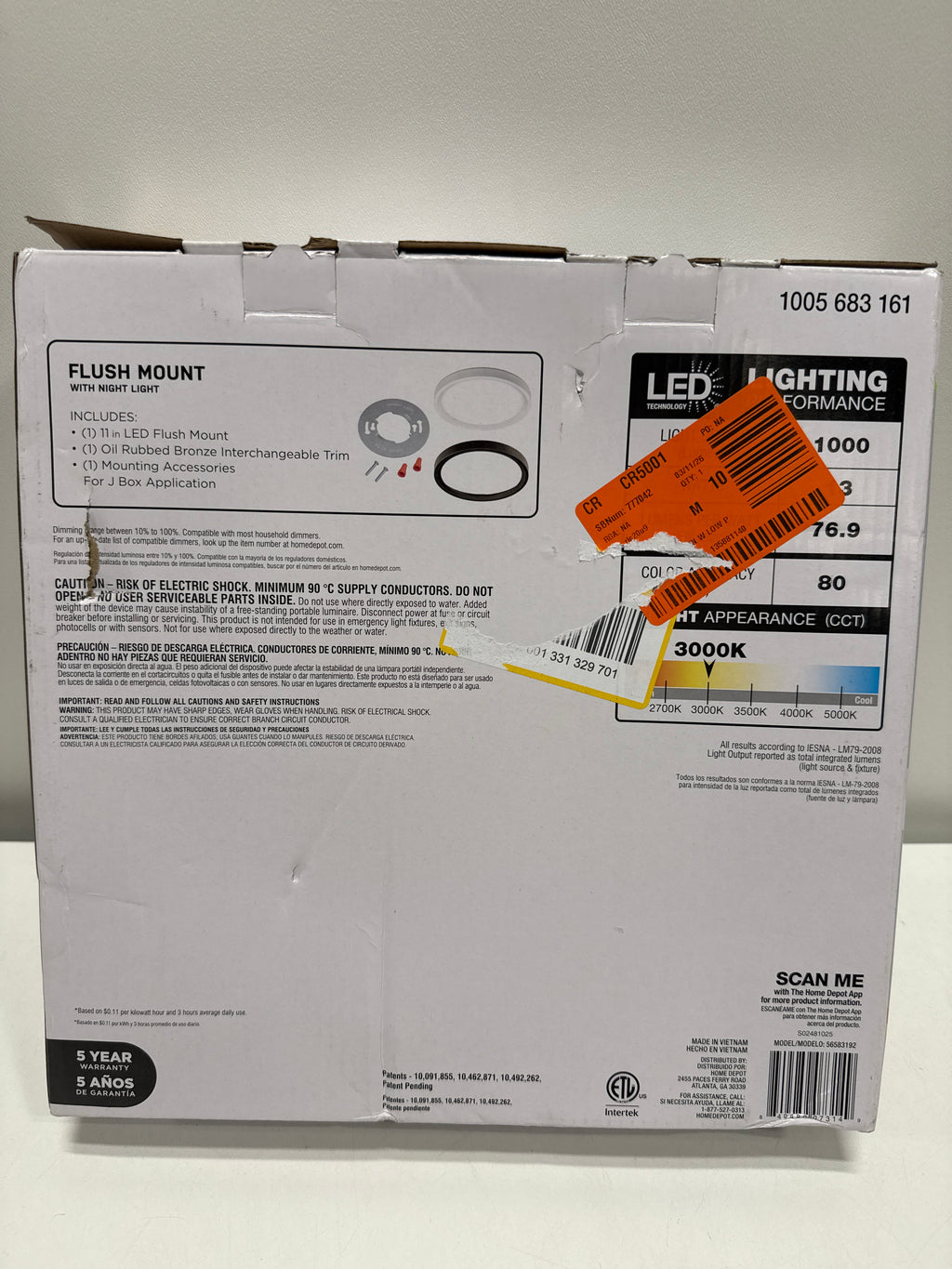 Commercial Electric LED Flush Mount Ceiling Light White/Bronze 1000 Lumens