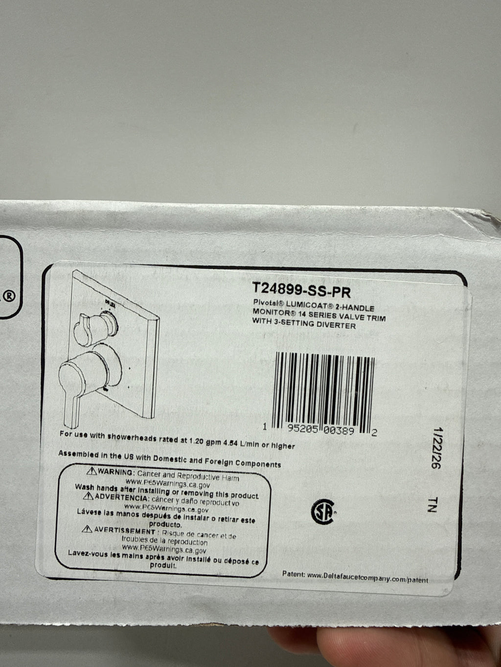 Delta T24899 Pivotal 14 Series Pressure Balanced Valve Trim with Integrated 3 Function Diverter for Two Shower Applications - Less Rough-in Lumicoat