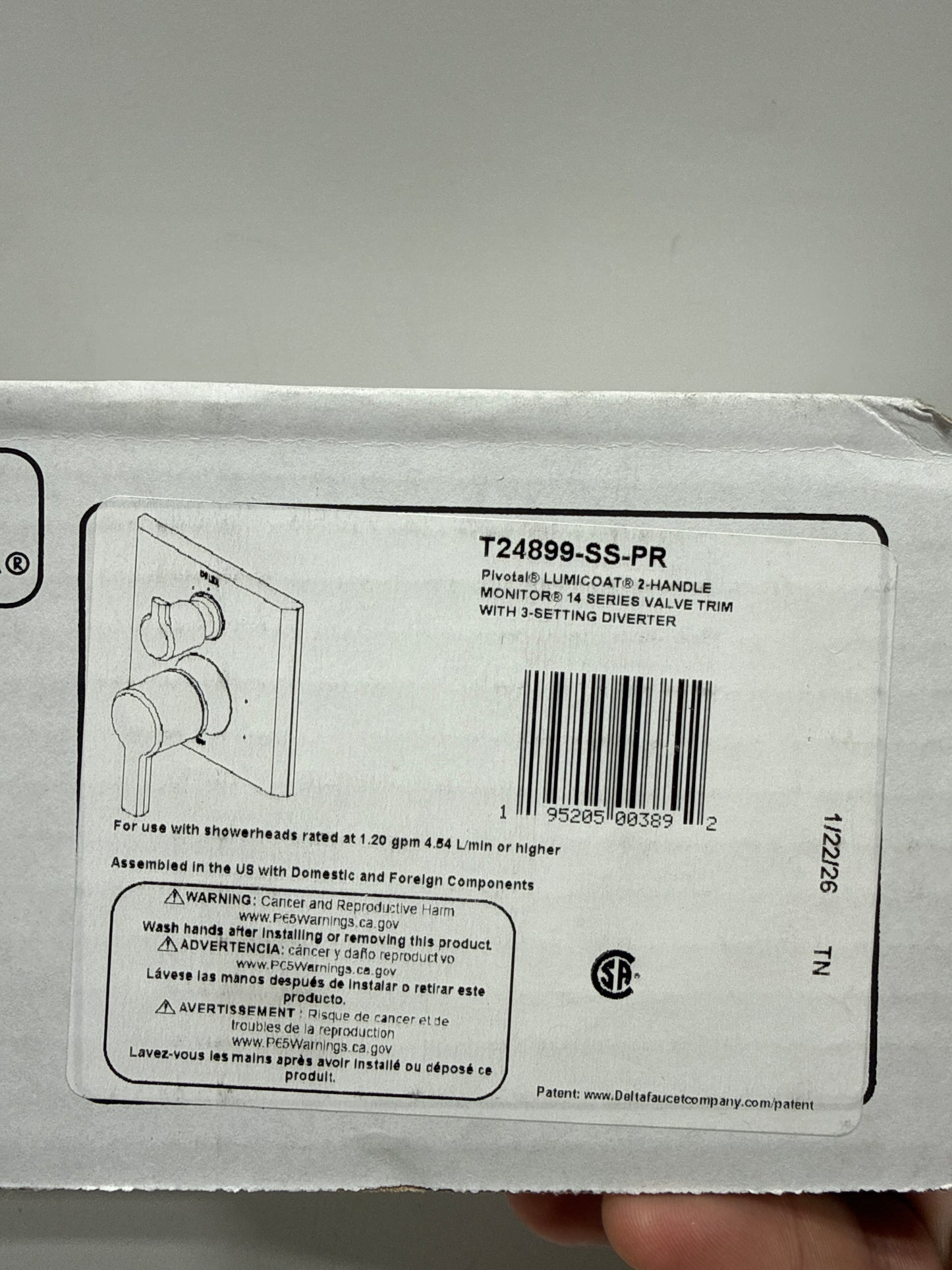 Delta T24899 Pivotal 14 Series Pressure Balanced Valve Trim with Integrated 3 Function Diverter for Two Shower Applications - Less Rough-in Lumicoat