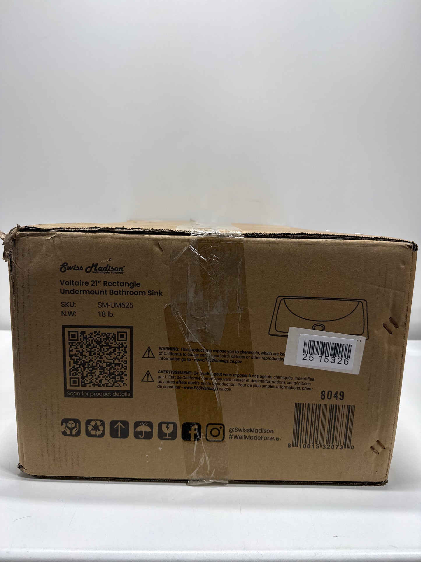 Swiss Madison SM-UM625 Voltaire 21 Rectangular Under-Mount Bathroom Sink