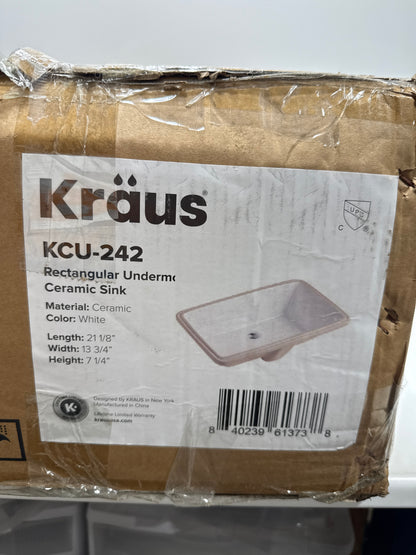 KRAUS Elavo 21.125 in. Rectangular Porcelain Ceramic Undermount Bathroom Sink in White with Overflow Drain, KCU-242