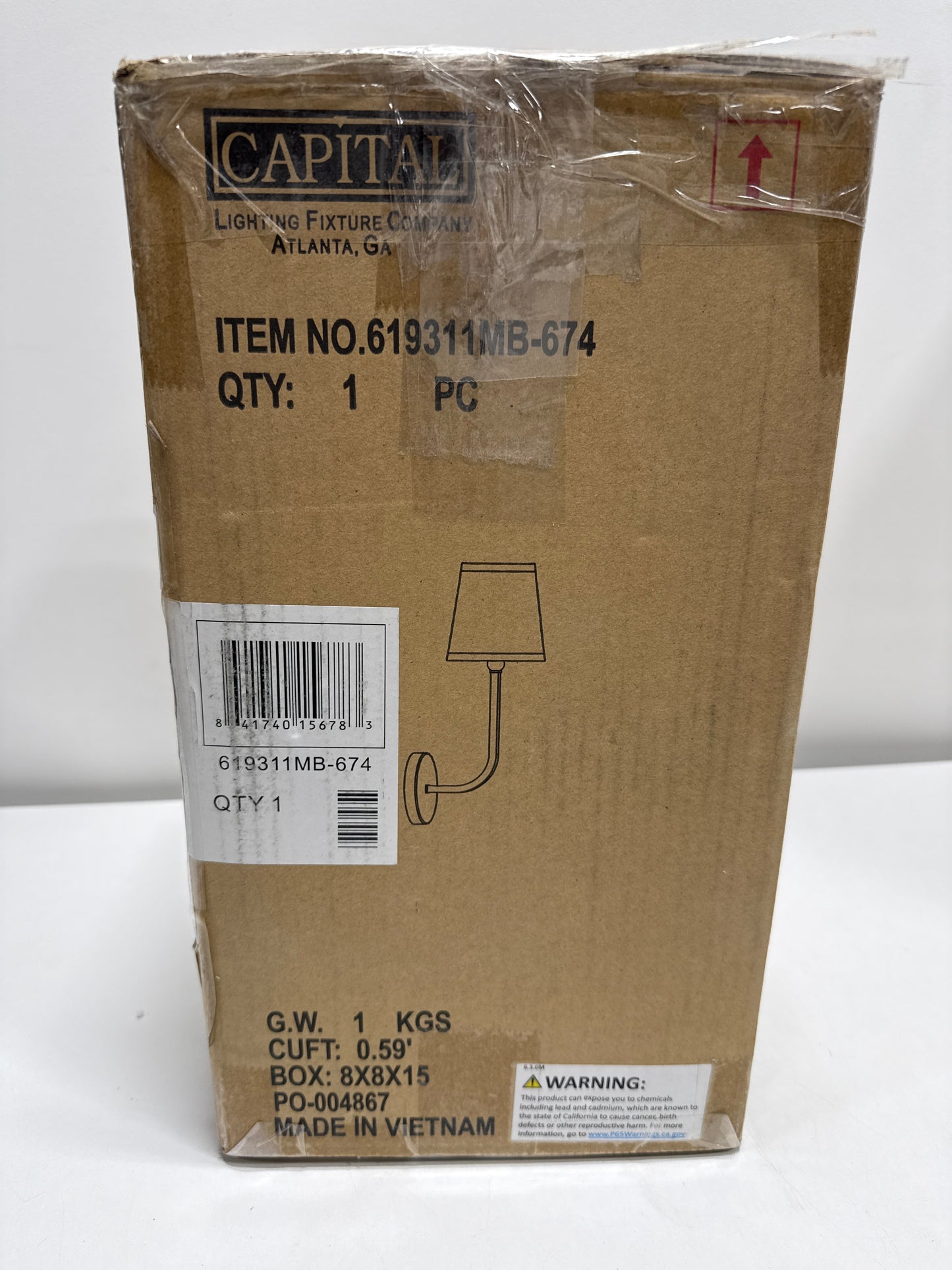 Capital Lighting 619311MB-674 Dawson Rustic White Fabric Wall Sconce, 1-Light 60 Watt, 17" H x 6" W, Matte Black