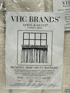 Stitched Burlap 36 in. W X 36 in. L Light Filtering Tier Window Panel in Soft White Dove Grey Pair
