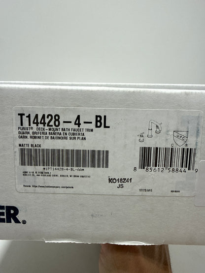 Kohler T14428-4-BL Purist Deck-Mount High-Flow Bath Faucet Trim with Lever Handles, Valve Not Included, Matte Black