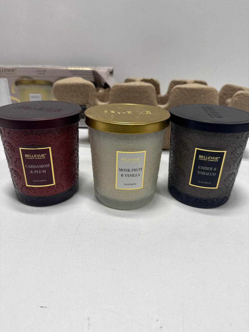 Bellevue Luxury Glass 12oz Scented Candle Set 3 pack Soy Blend Lead Free Wicks - *Home Decor & Curtains