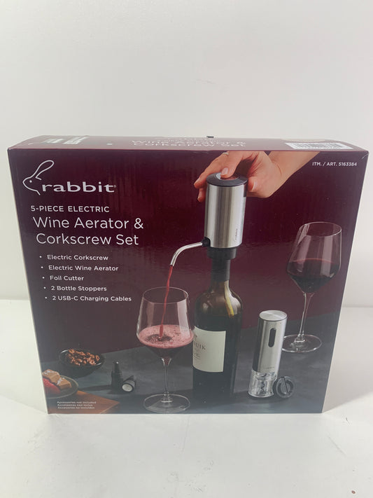 Rabbit Electric Wine Tool Set - 5-Piece Wine Accessory Collection - Aerator, Corkscrew, Cutter, Stoppers, Charging Cables