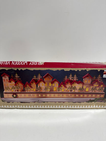 30" Holiday Wooden Village LED Advent Calendar