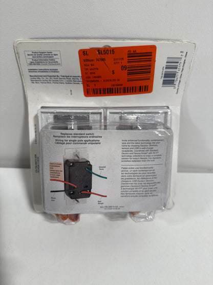 Leviton Decora SureSlide Universal Slide Dimmer, 600W Incandescent, 150W Dimmable LED/CFL, White, 2-pk