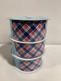 3 Kirkland Wire-Edged Ribbon Blue & Red Palid 2.5’’ Wide 50 YD - *Christmas & Seasonal