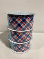 3 Kirkland Wire-Edged Ribbon Blue & Red Palid 2.5’’ Wide 50 YD - *Christmas & Seasonal
