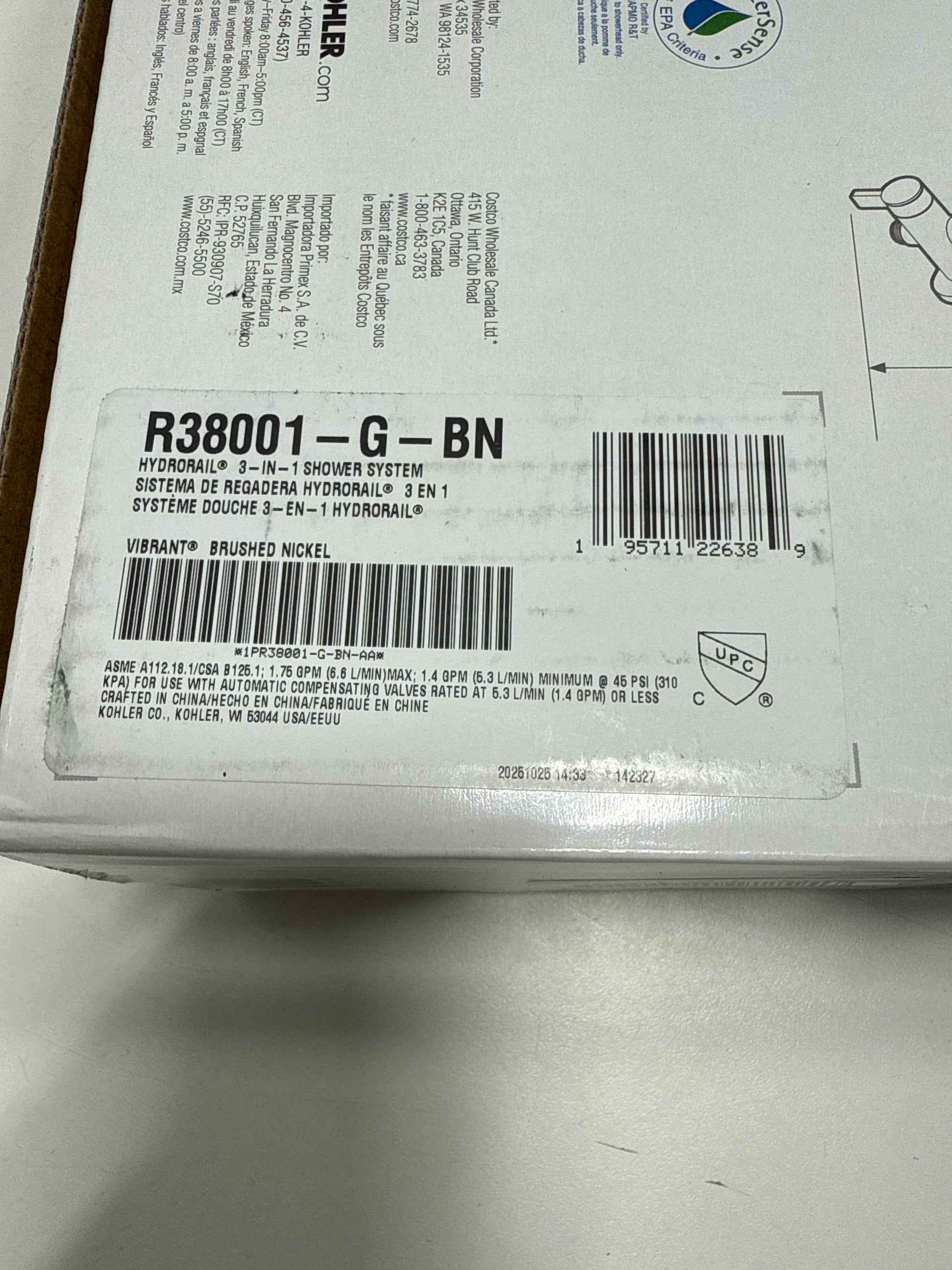 Kohler Hydrorail R38001-G-BN 3-in-1 Multifunction Shower System - *Plumbing