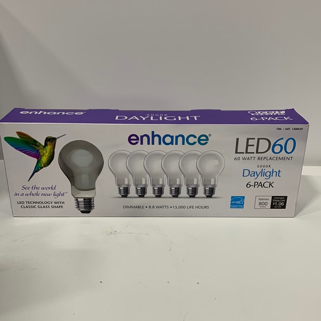 6 Pack Feit Electric LED Bulb Classic Glass Shape 60W Daylight Dimmable