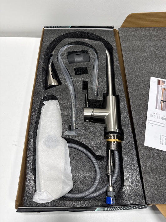 Brushed Nickel 14 in. H Pull Down Sprayer Kitchen Faucet with 360° Spout Swivel Stainless Steel Kitchen Faucets