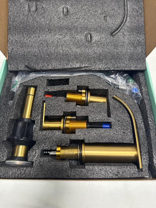 Androme 8 in. Widespread Double Handle Bathroom Faucet with Metal Drain in Gold