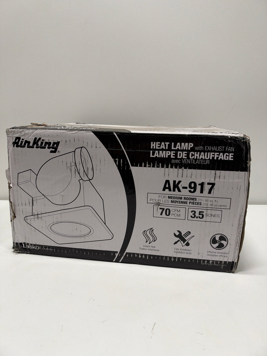 Air King AK917 Combination Heater 70 CFM 3.5 Sone Ceiling Mounted Bath Fan White Ventilation Exhaust Fans Bath Fans