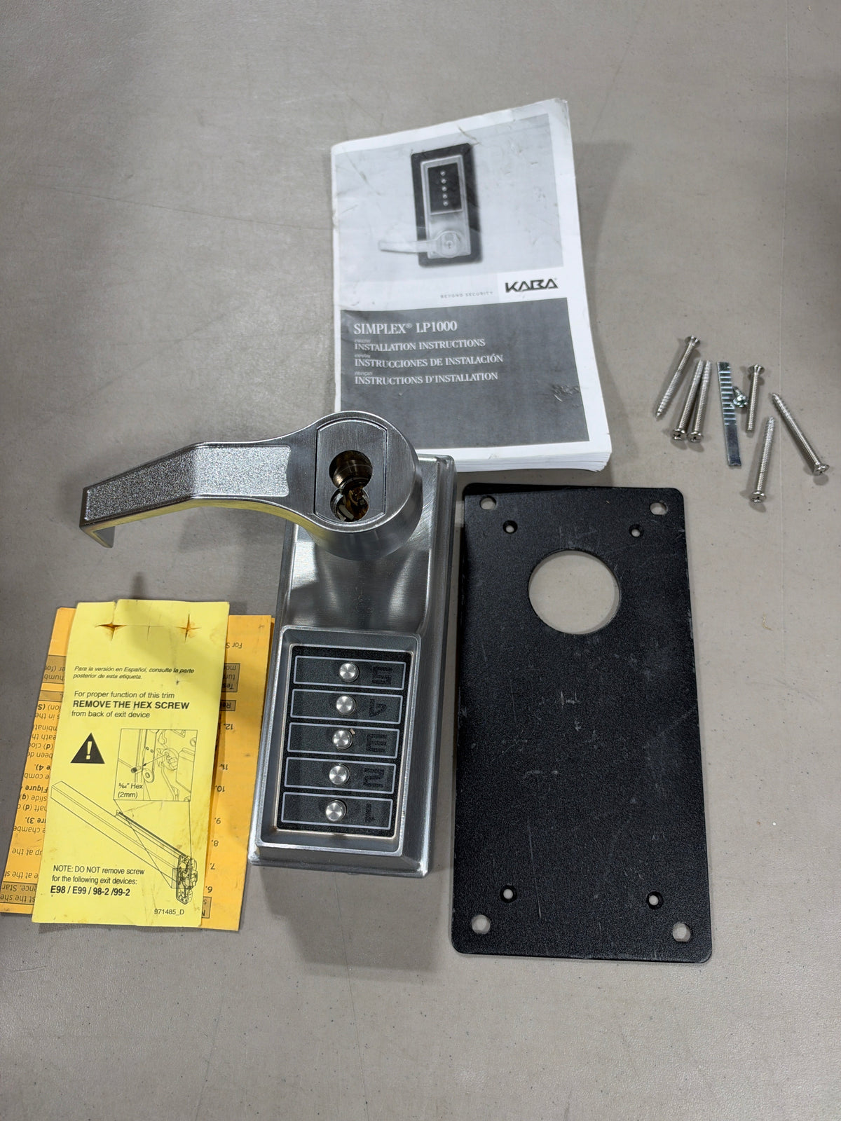 Parts Kaba Ilco Right Handed Mechanical Combination Exit Trim Lock with Lever and Key Override from the Simplex LP1000 Series
