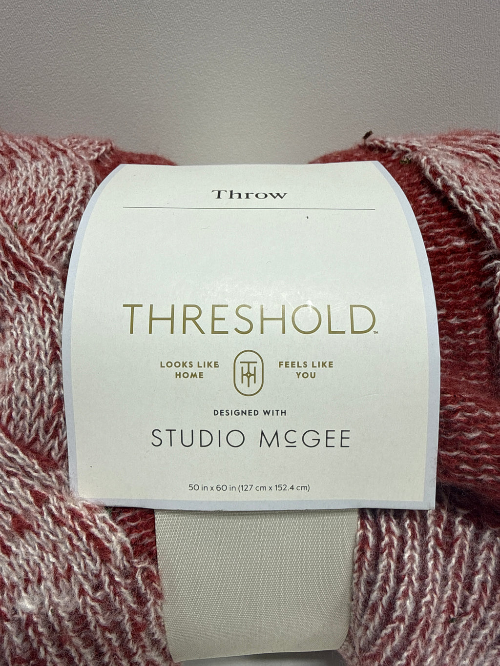 50’’x60’’ Twisted Cable Throw Blanket Burgundy and Cream - Threshold™ Designed with Studio McGee - *Bedding