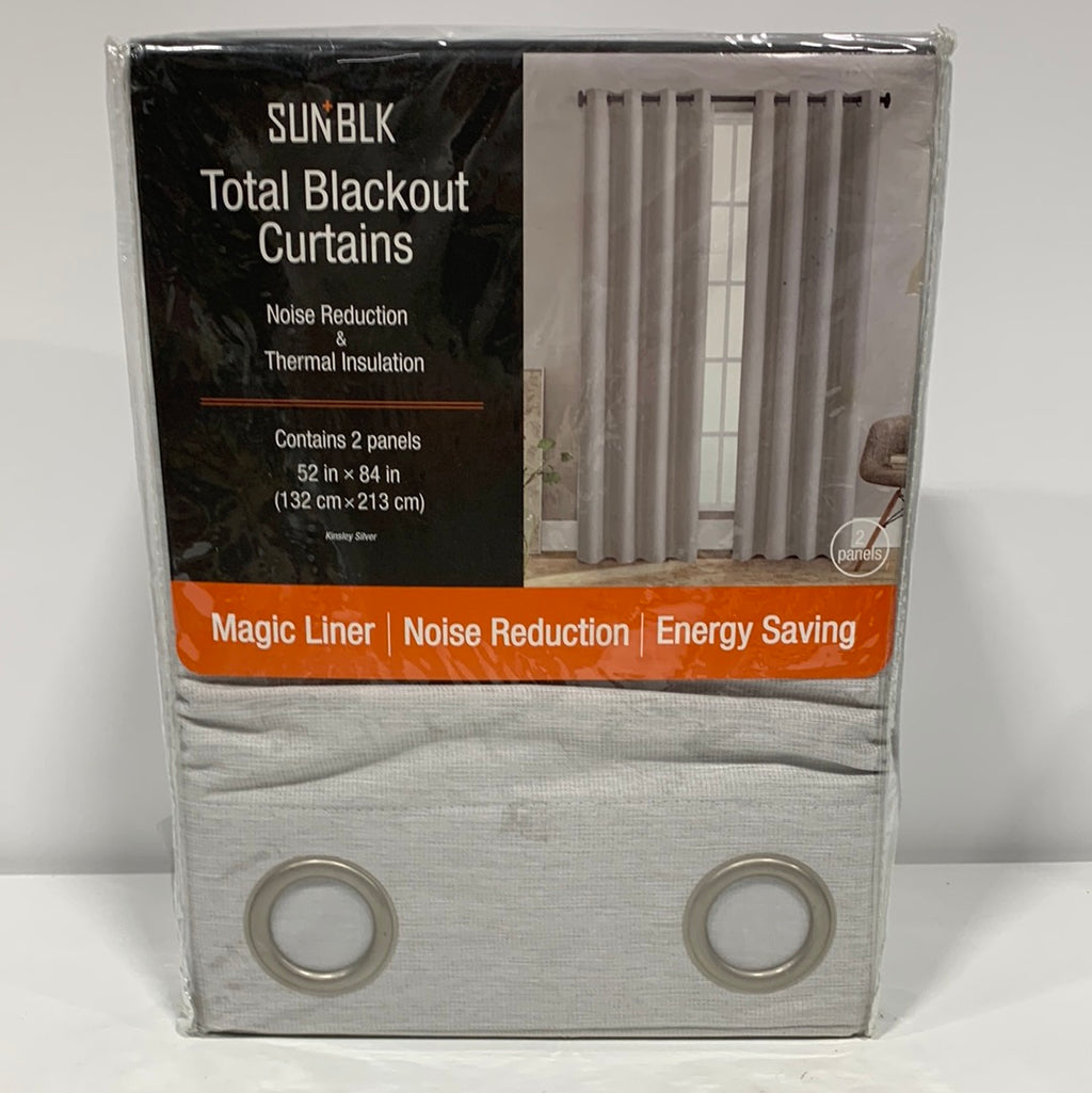 SunBlk Total Blackout Curtains in Kinsley Silver 52x84" 2 Panels