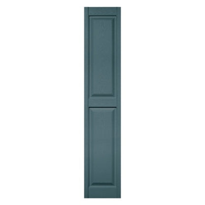 Builders Edge 12 in. X 35 in. Raised Panel Vinyl Exterior Shutters Pair in Wedgewood Blue