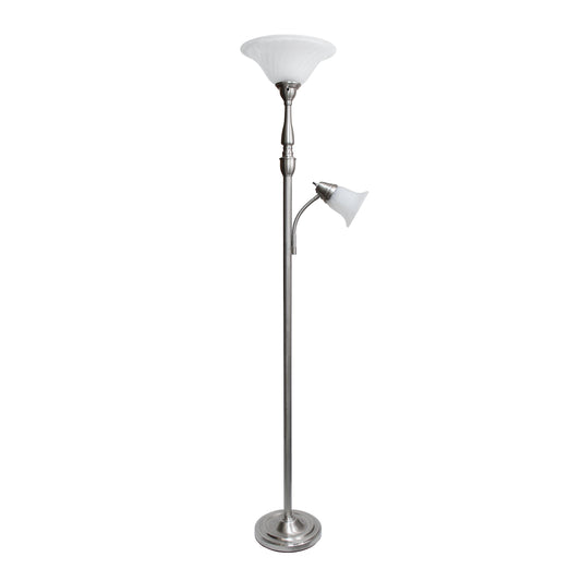 Lalia Home Torchiere Floor Lamp with Reading Light and Marble Glass Shades