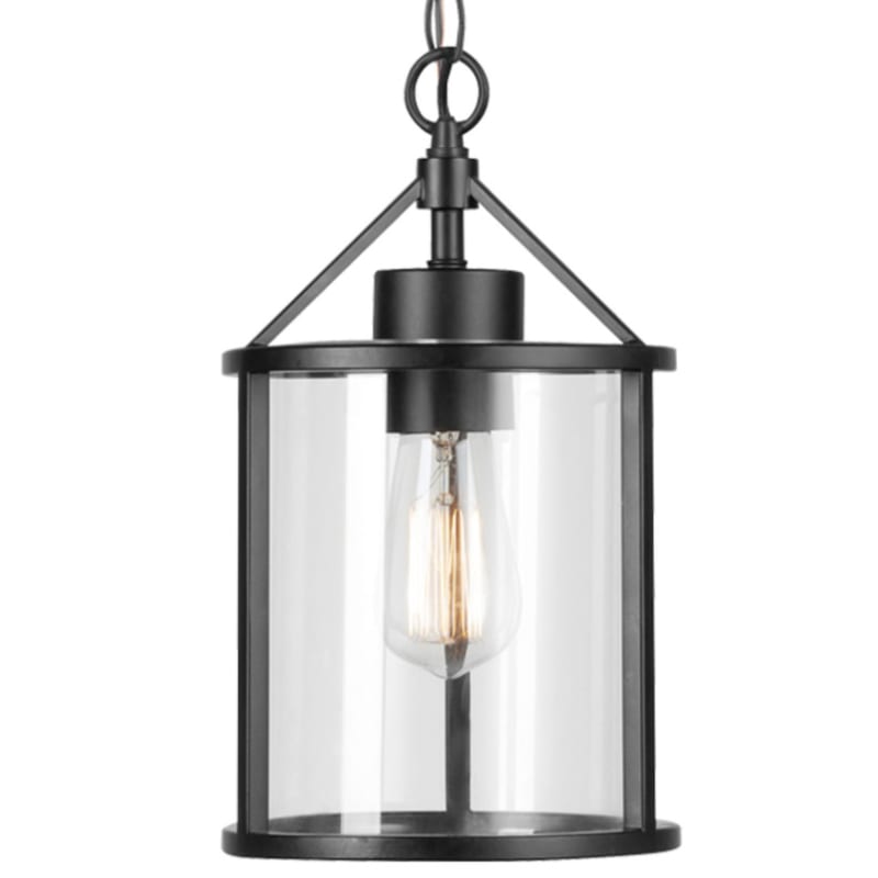 Globe Electric 44619 1-Light Outdoor Pendant, Black, Clear Glass Shade