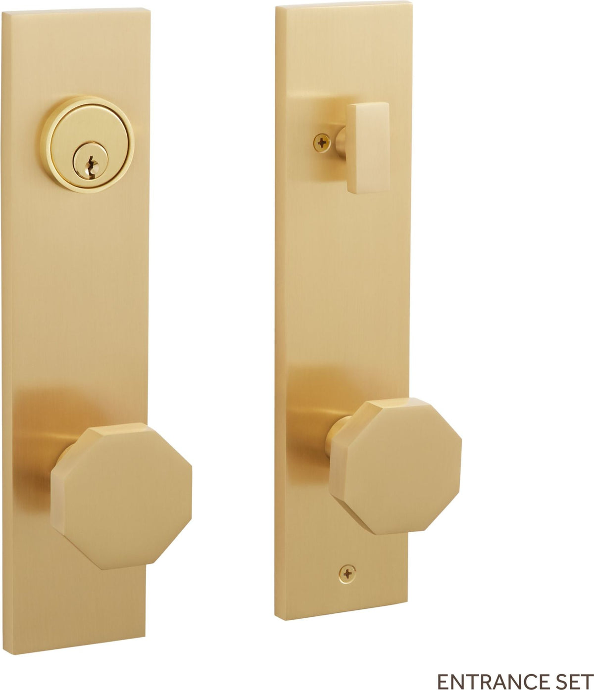 Signature Hardware 951089-KE-234 Ambrus Solid Brass Keyed Entry Door Knob Set with 2-3/4" Backset Satin Brass Commercial Door Hardware Door Knobs