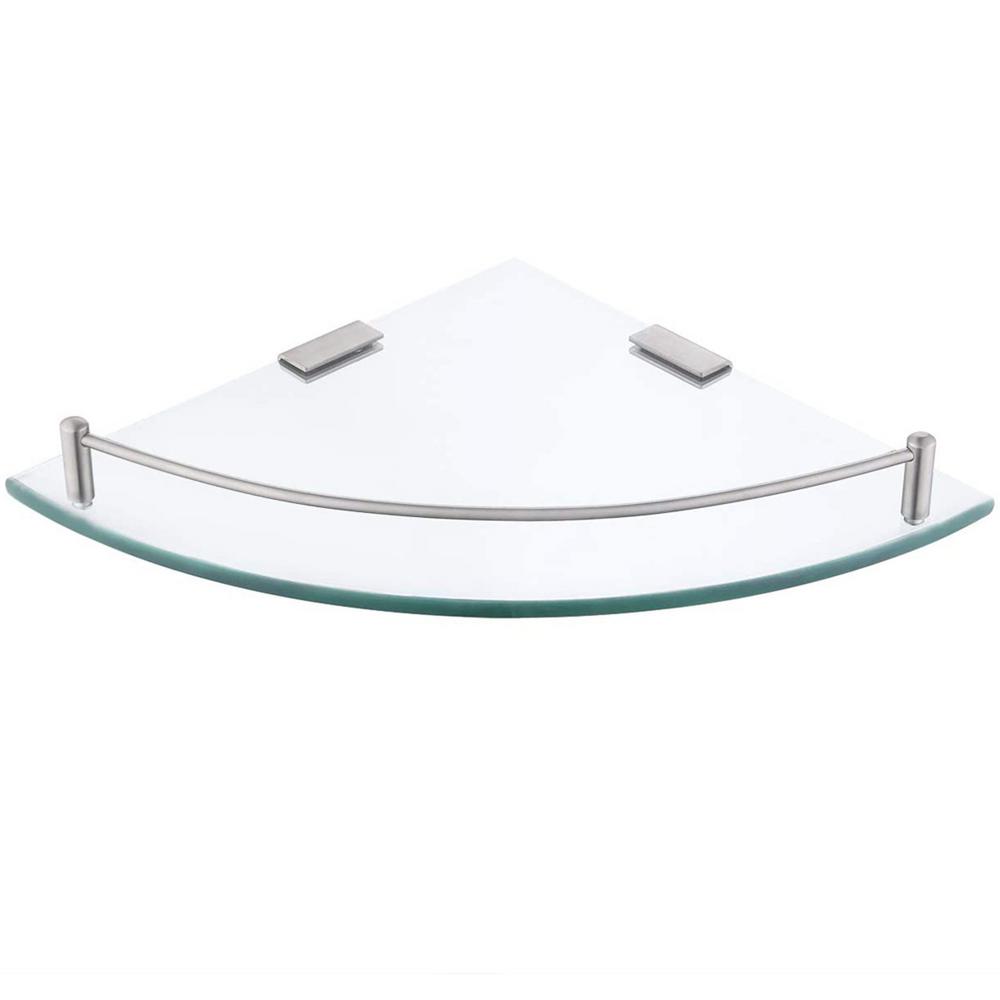 ACEHOOM 14 in. W X 10 in. D X 1.6 in. H Wall Mount Bathroom Corner Triangle Glass Shelf