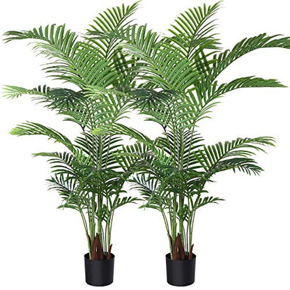 Fopamtri Artificial Areca Palm Plant 5 Feet Fake Palm Tree with 17 Trunks Faux Tree for Indoor Outdoor Modern Decoration Dypsis Lutescens Plants in Pot for Home Office (Set of 2)