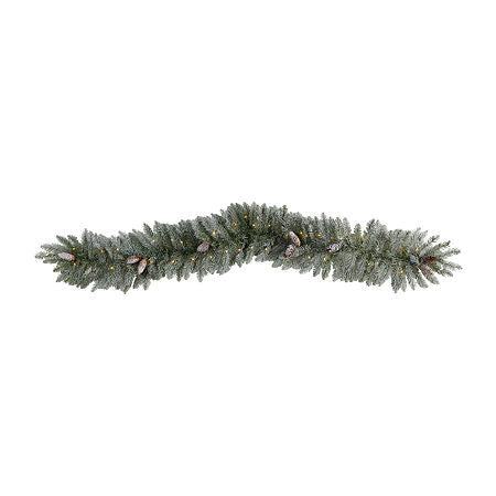 Nearly Natural 6 X 12 Pre-Lit Artificial Frosted Christmas Garland with Pinecones Clear LED Light