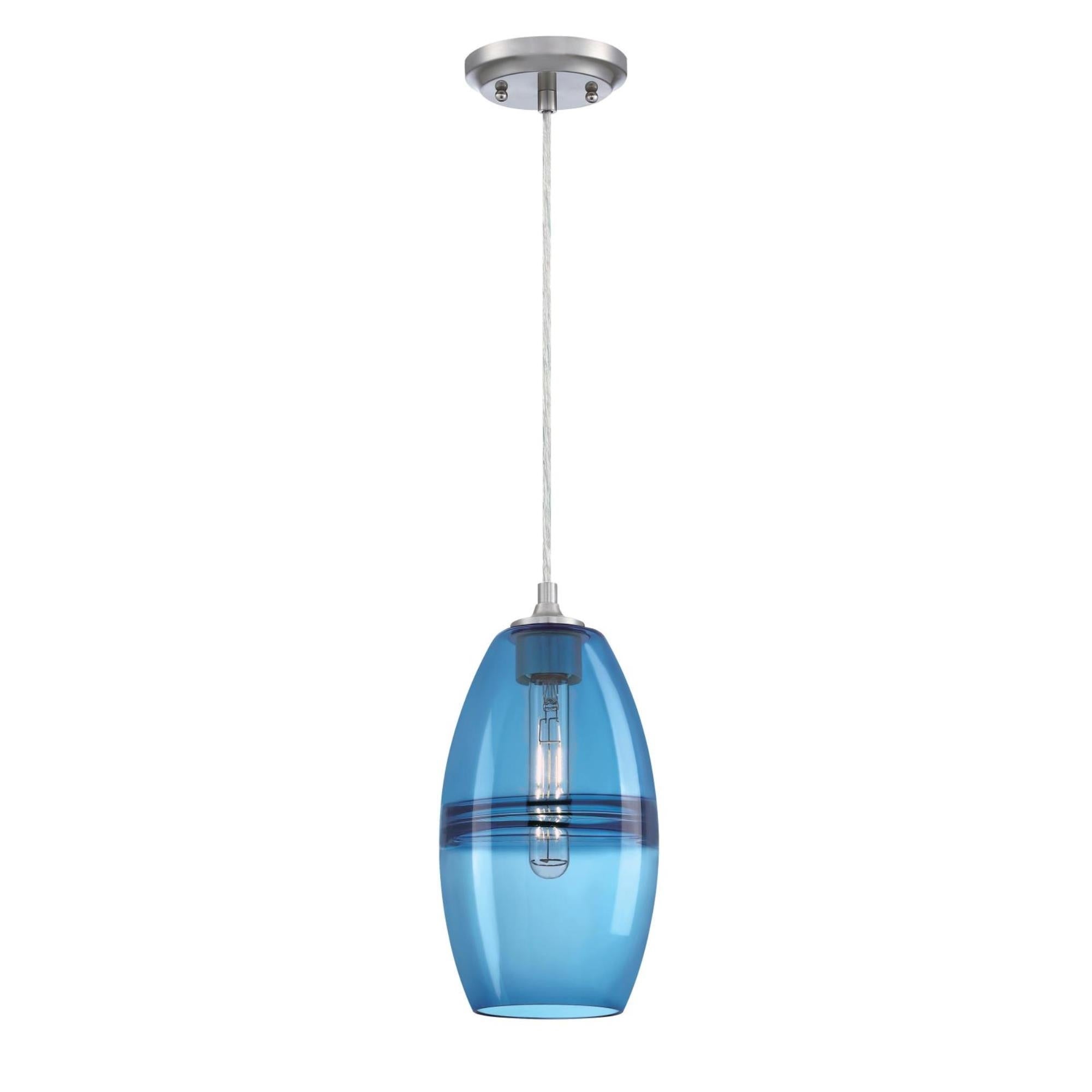 Soren 1-Light Brushed Nickel Shaded Mini Pendant with Sapphire Glass - *Lighting & Electrical