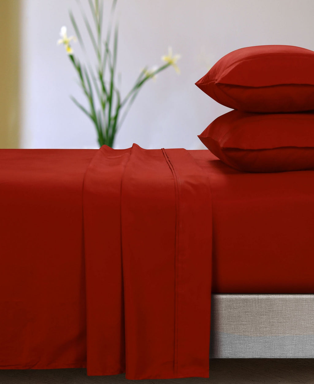 Tribeca Living California King Extra Deep Pocket Microfiber Solid Sheet Set Rust: Machine Washable 4-Piece Set