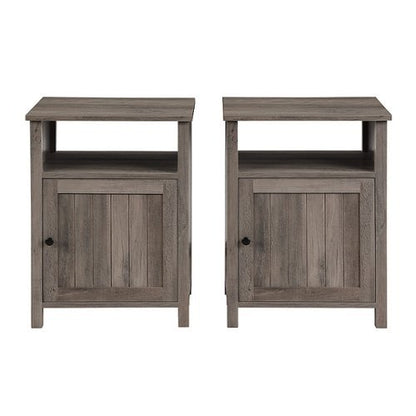 Walker Edison - 2-Piece Farmhouse Grooved-Door Side Table Set - Grey Wash