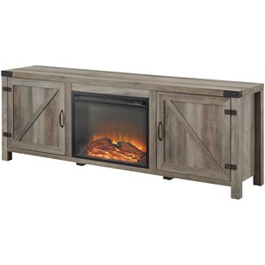 Farmhouse Barn Door Fireplace TV Stand for TVs up to 80 in Gray Wash