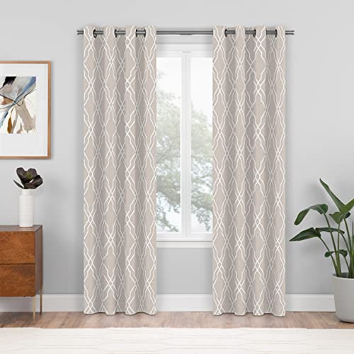 Perfect Pair Ezra Patterned Window 2-Grommet Curtain Panels Tan 50 X 84