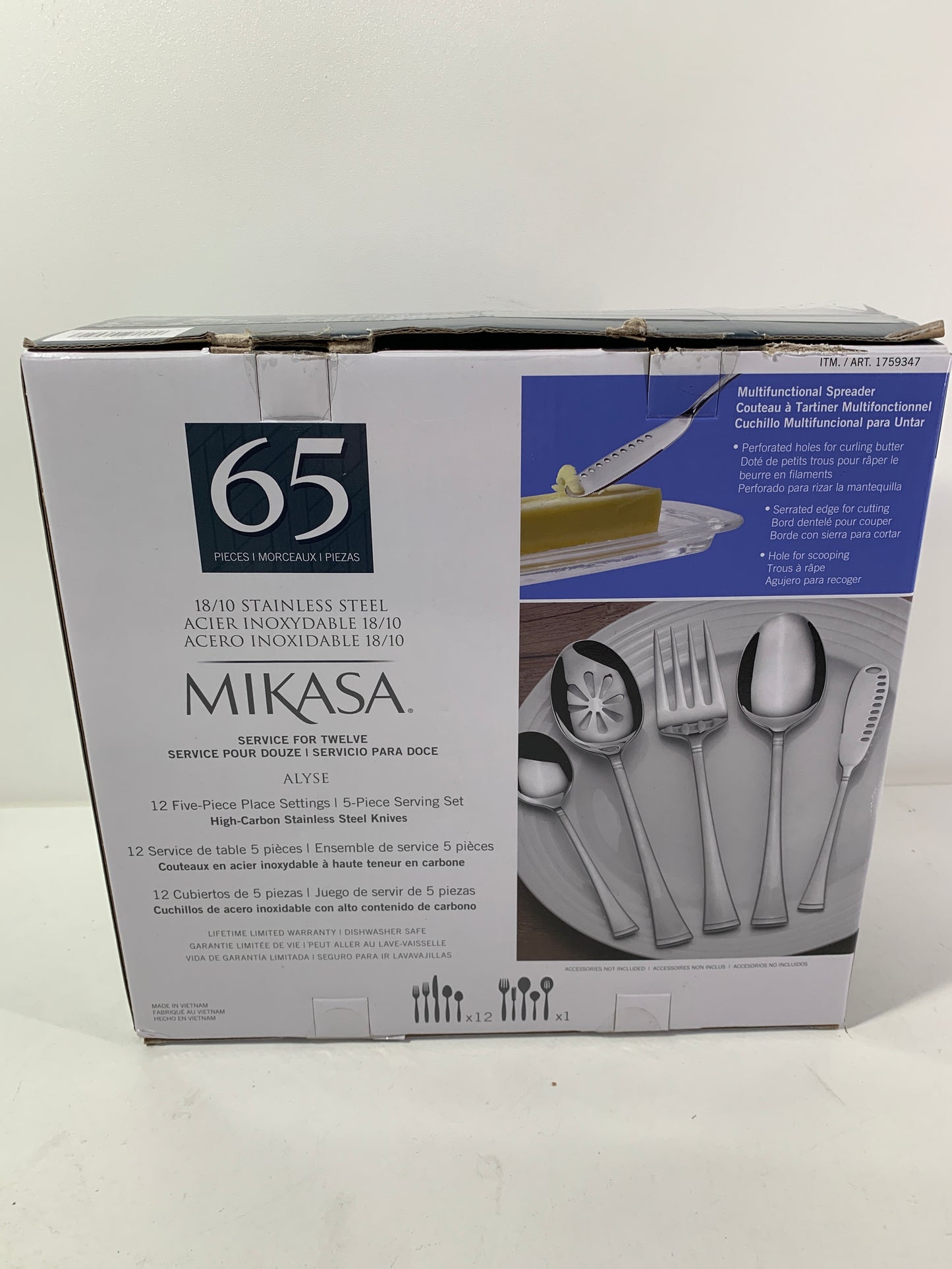 Mikasa, Alyse Flatware Service for 12, 65 Piece Set, 18/10 Stainless Steel, Silverware Set with Serving Utensils