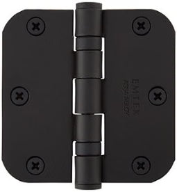 Emtek 94033US19 3.5" x 3.5" Ball Bearing 5/8" Radius Corners Mortise Hinge - Pair, Flat Black