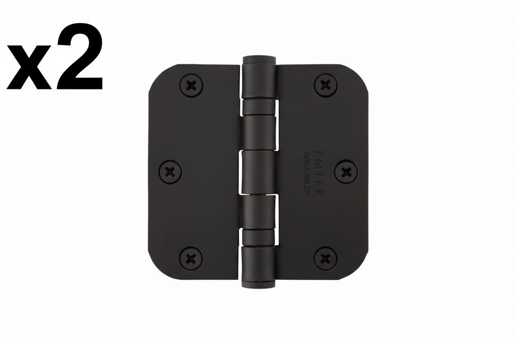 Emtek 94033US19 3.5" x 3.5" Ball Bearing 5/8" Radius Corners Mortise Hinge - Pair, Flat Black