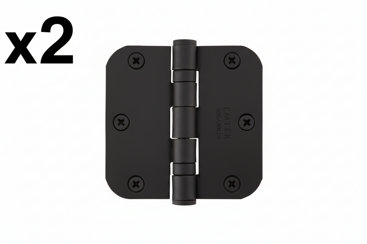 Emtek 94033US19 3.5" x 3.5" Ball Bearing 5/8" Radius Corners Mortise Hinge - Pair, Flat Black