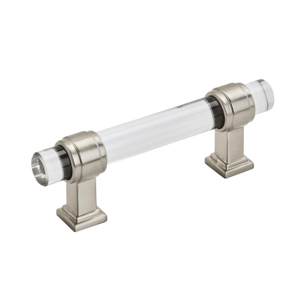 2 Glacio 3 in. (76mm) Modern Clear/Satin Nickel Bar Cabinet Pull - *Tools Hardware & Misc