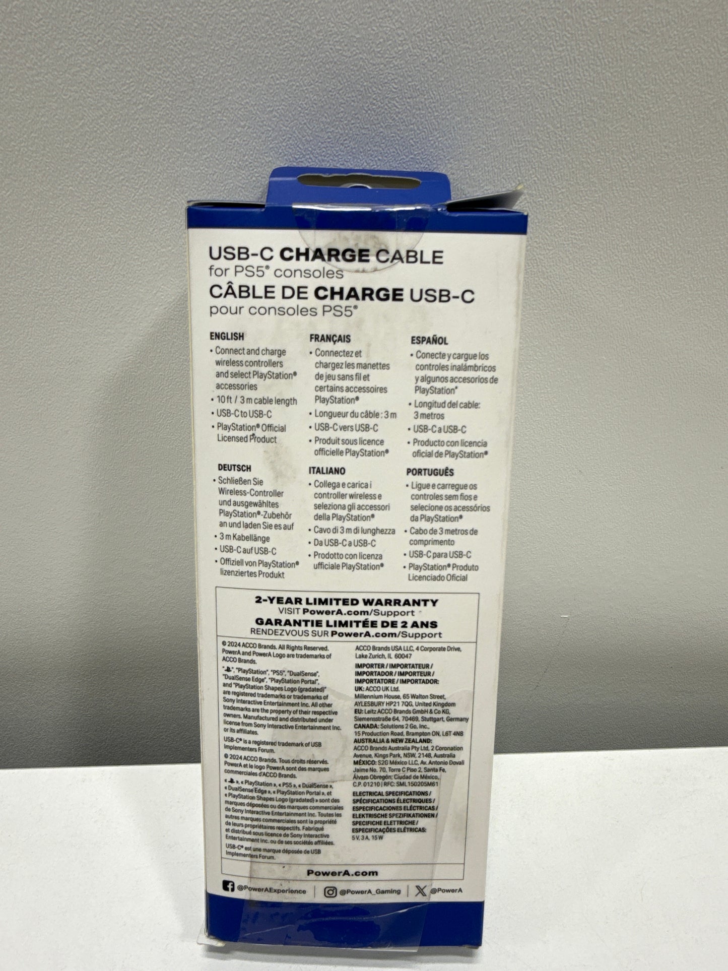 PowerA - USB-C to USB-C 10 Ft. Cable for PlayStation5 - Black - *Headphones & Tech Accessories